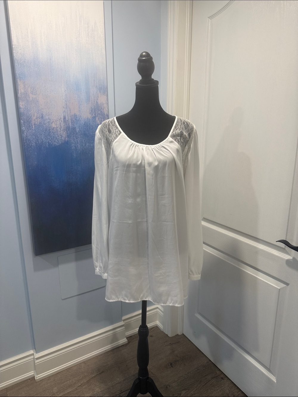Buy 5 for 10$❗️Ricki's White Long Sleeve Lace Yoke Tunic